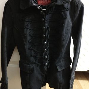 Rare! Tripp NYC Military Denim Jacket W Hoodie